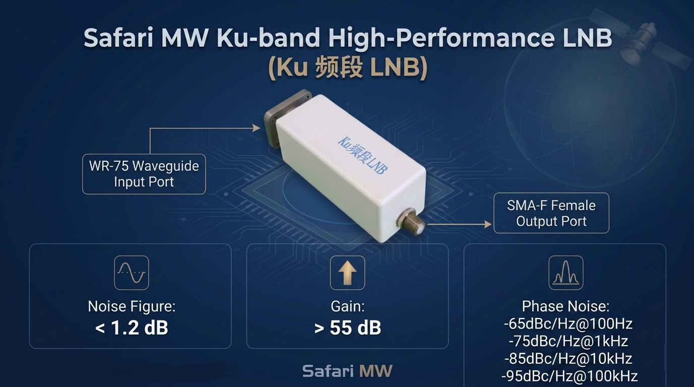 Prikaz blizu datasheeta LNB-a s istaknutim ključnim specifikacijama